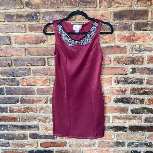 Geri C New York Maroon Red Sleeveless Embellished Mini Dress Women's Size Small - Picture 1 of 5